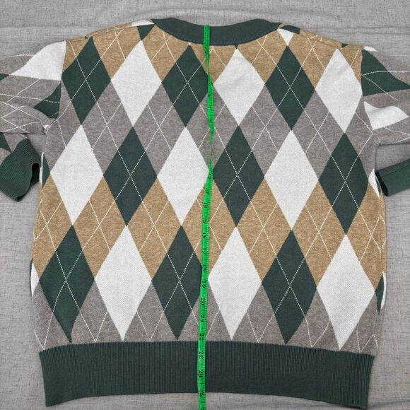 Unbranded Argyle‎ Pattern Cardigan Sweater Green Tan Viscose Nylon Size Large - Picture 6 of 10